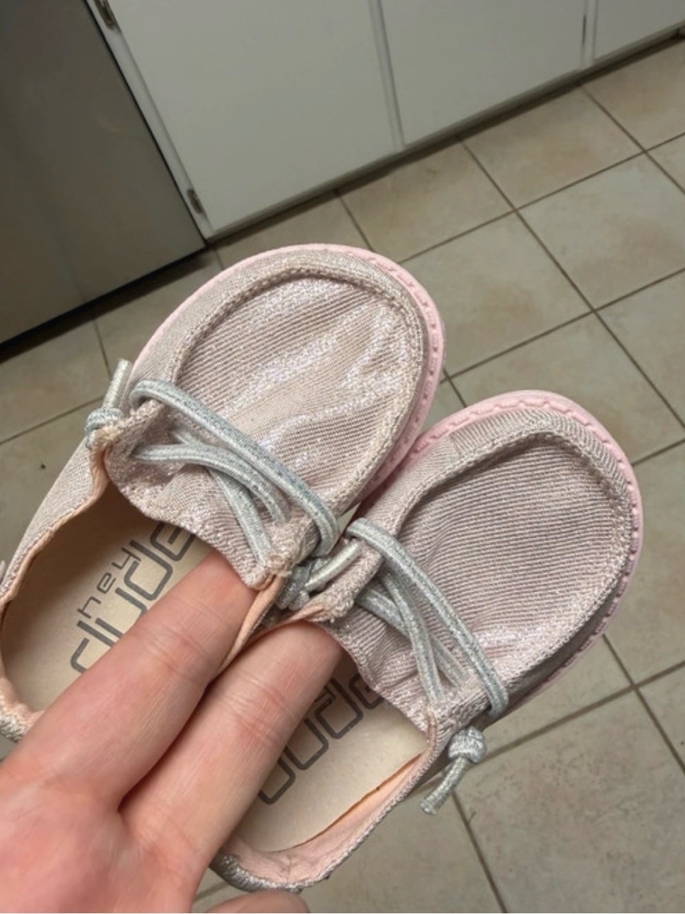 Hey Dude Kids Light Pink Glitter Slip-On Moccasins